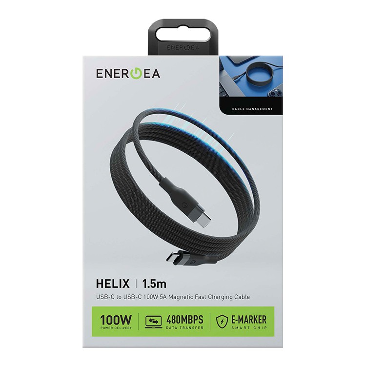 Кабель Energea HELIX USB-C to USB-C 100W 480 Mbps Magnetic Black 1.5 м