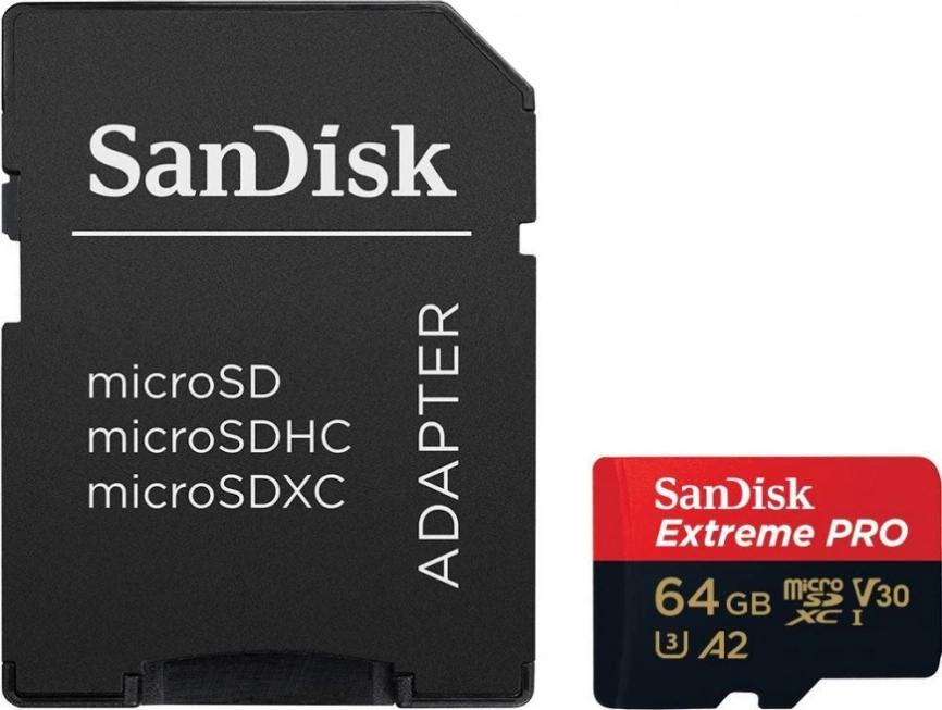 Карта памяти Sandisk Extreme Pro 64GB MicroSDXC Class 10/UHS-I/U3/V30/A2/170 Мб/с SDSQXCY-064G-GN6MA