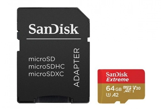 Карта памяти Sandisk Extreme 64GB MicroSDXC Class 10/UHS-I/U3/V30/A2/160 Мб/с SDSQXA2-064G-GN6MA