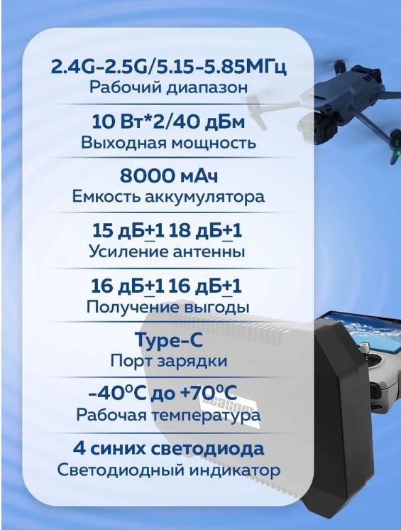 ACASOM ROC-4 2,4G/5,8G 10 Вт 8000 мАч двухдиапазонный усилитель сигнала антенна с дистанционным управлением