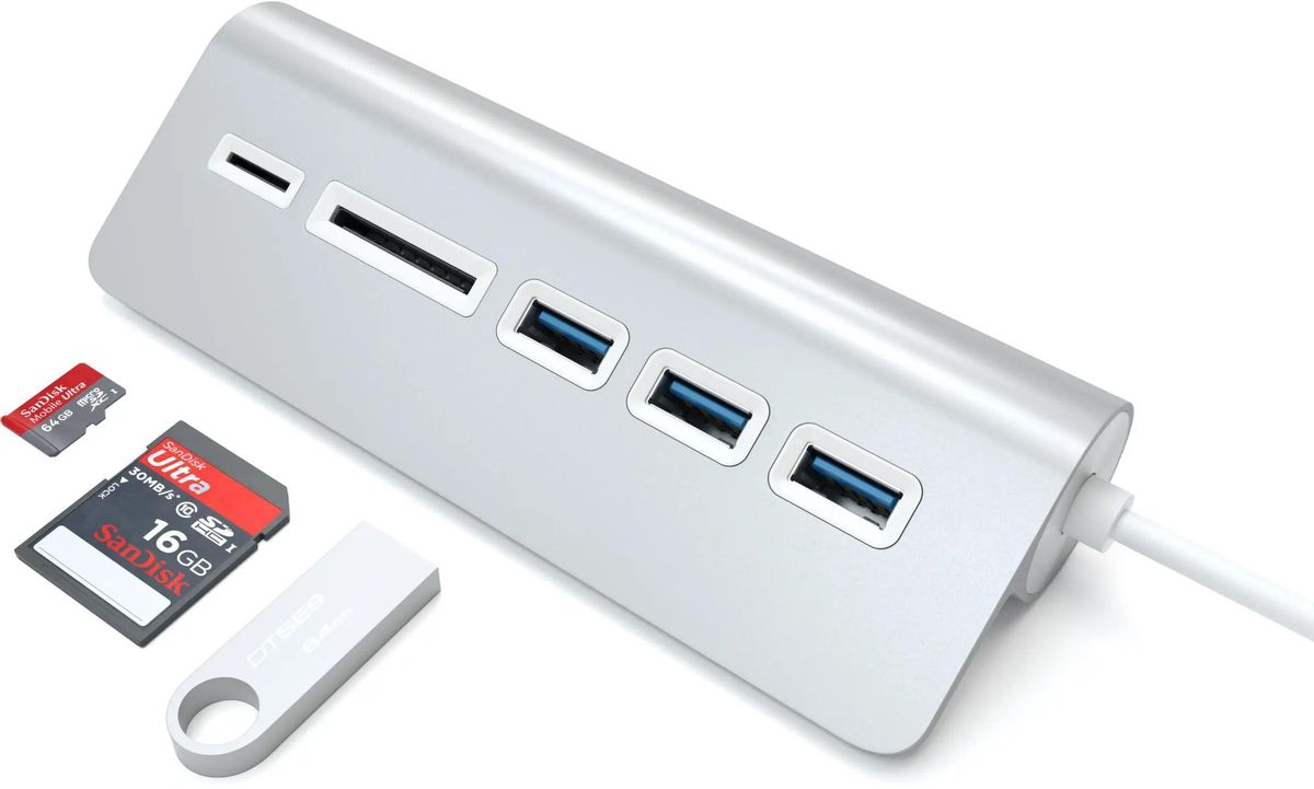 Хаб Satechi USB Aluminum 3xUSB + кардридер (ST-3HCRS)