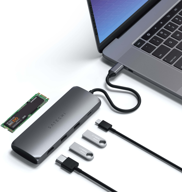 Адаптер Satechi USB-C Hybrid Multiport Adapter (with SSD Enclosure) Серый