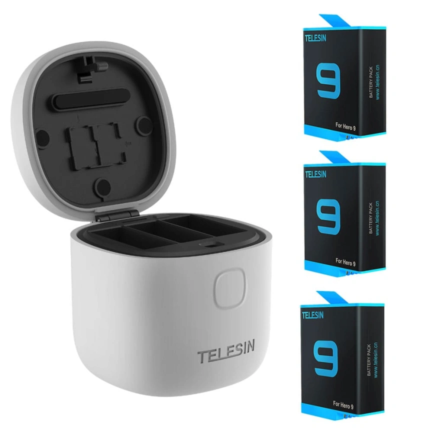 Зарядное устройство Telesin для HERO 9 Black+ 3 АКБ ( GP-BTR-906-GY) Silver