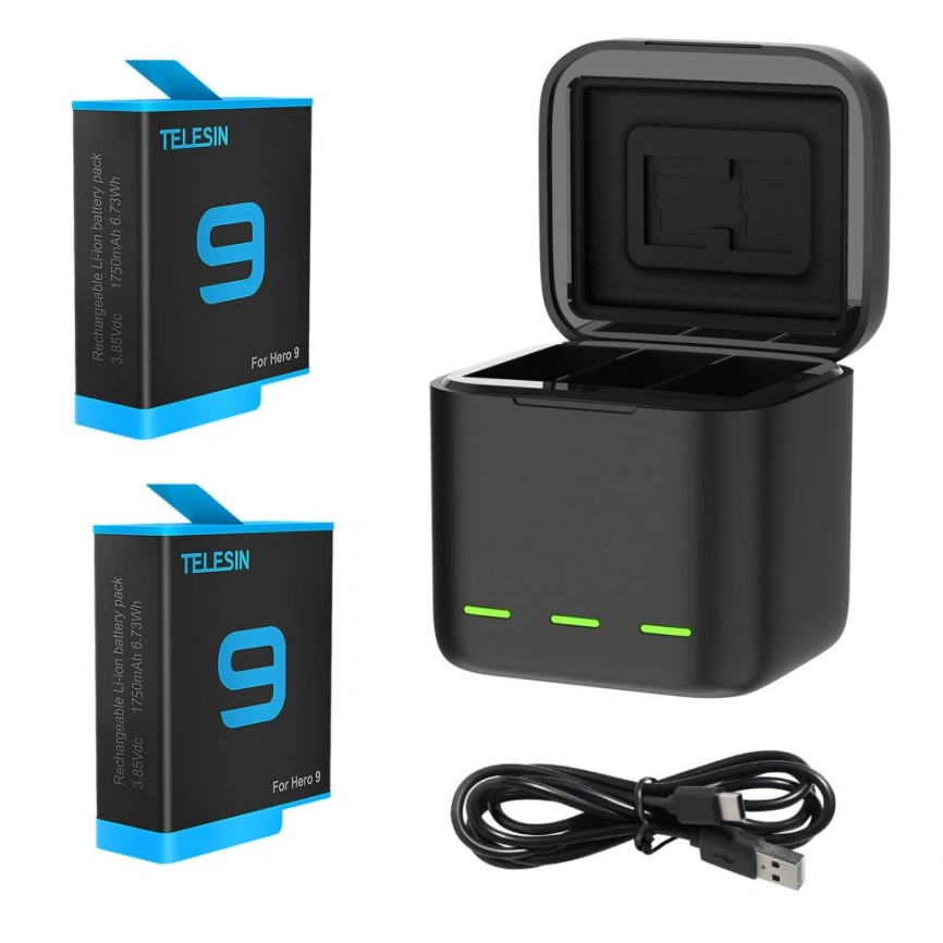 Зарядное устройство Telesin для HERO 9 Black+ 2 АКБ (GP-BnC-901 ) Black