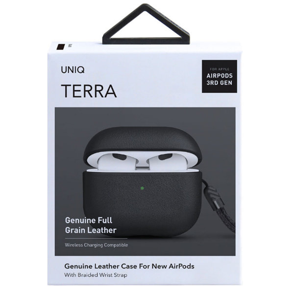 Чехол Uniq Terra Genuine кожаный с ремешком  для AirPods 3, черный