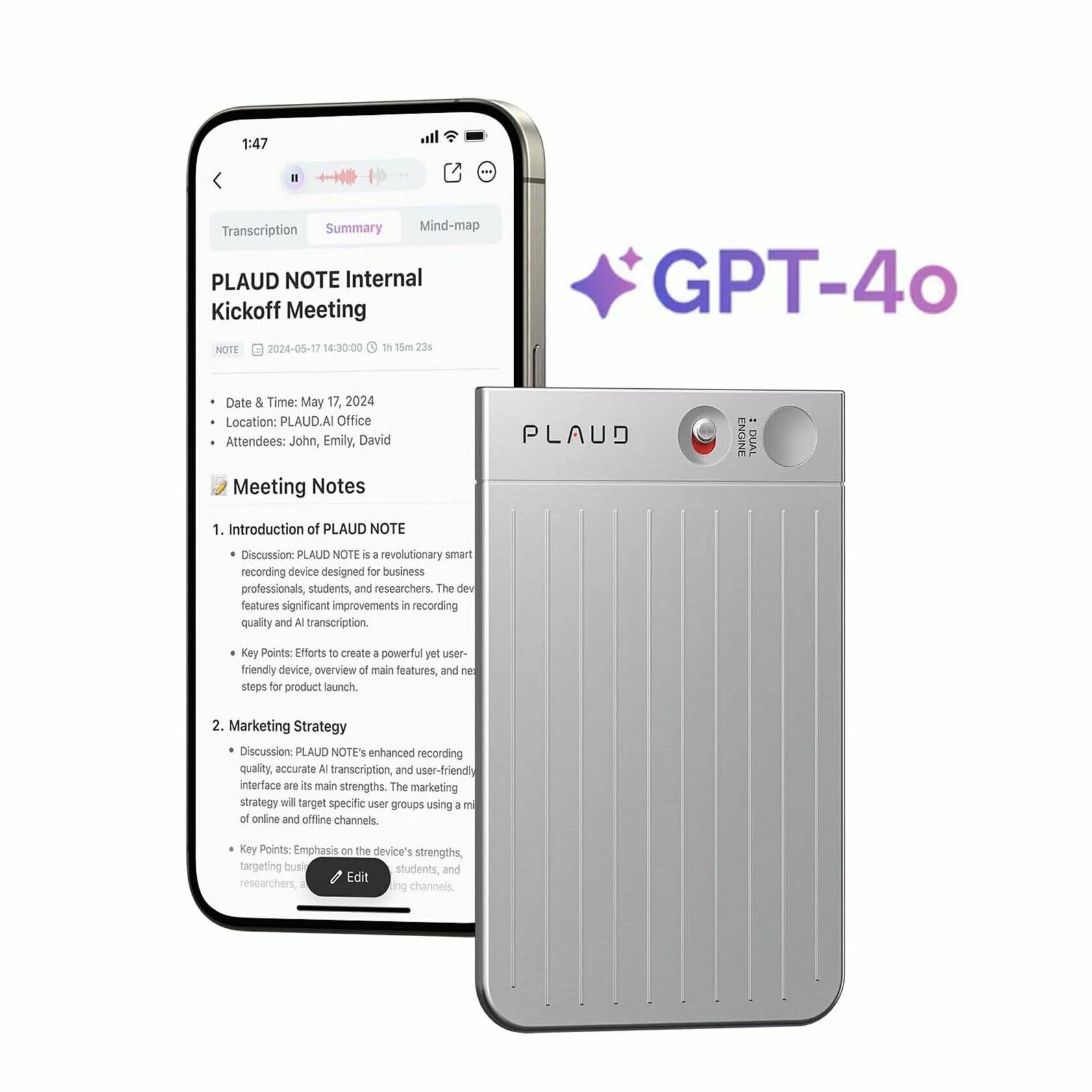 Диктофон Plaud Note с ChatGPT, 64 ГБ, (Silver | Серебристый)